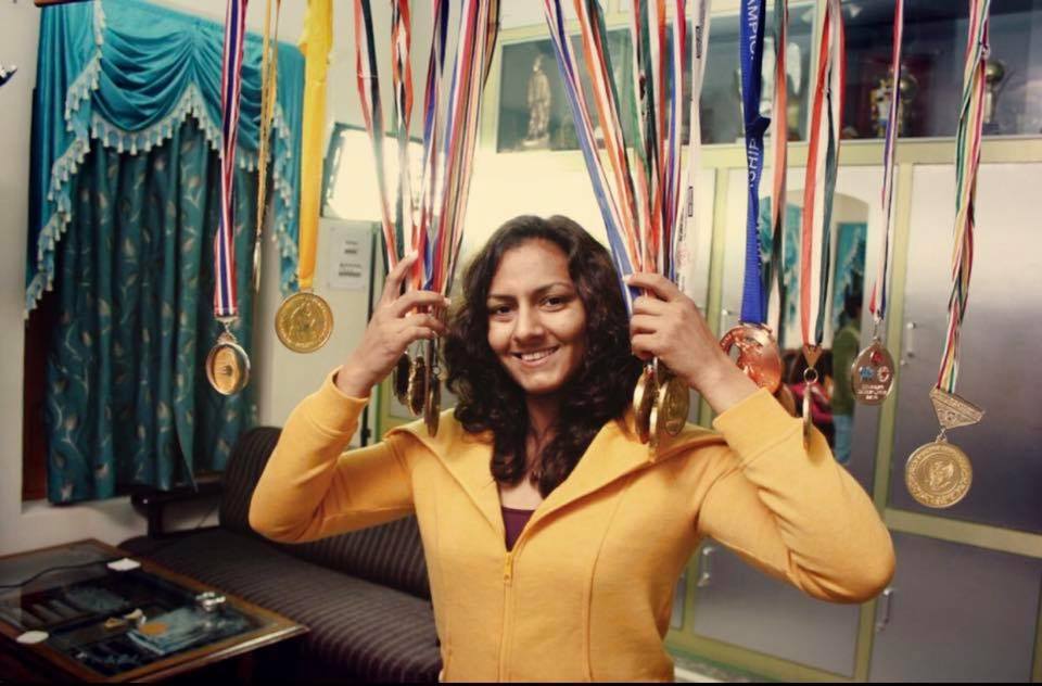 Geeta Phogat displays the medals that she has won for India in wrestling
