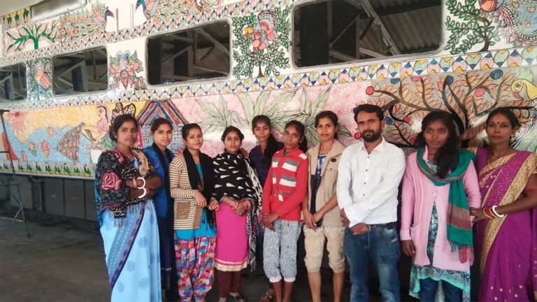 All-women Madhubani artists wait for their payment after painting Bihar Sampark Kranti Express