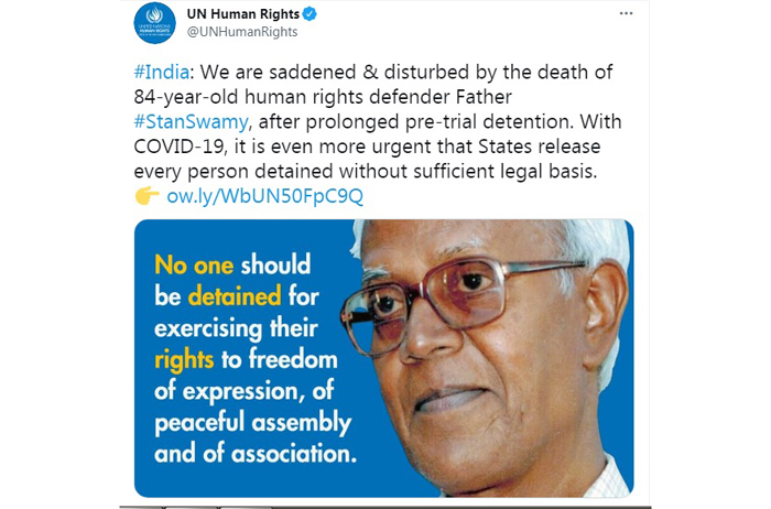 stan swamy india democracy united nations human rights activist Jesuit